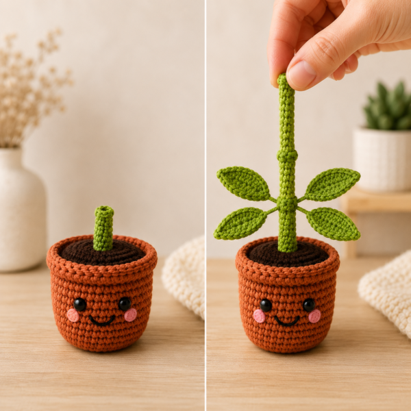 Pot Crochet Pattern PDF | Pull & Grow Amigurumi Plant | Beginner Friendly Crochet Plant Pattern
