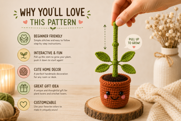 Pot Crochet Pattern PDF | Pull & Grow Amigurumi Plant | Beginner Friendly Crochet Plant Pattern