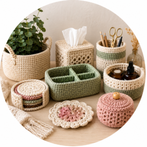 Discover cozy Home Decor Patterns PDF downloads for crochet lovers. Explore crochet baskets, coasters, organizers, table decor, and modern handmade home accessories with instant digital download access.