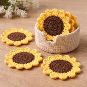 Sunflower Coaster Crochet Pattern PDF | Easy Flower Coaster Set Sunflower Coaster Crochet Pattern PDF | Easy Flower Coaster Set