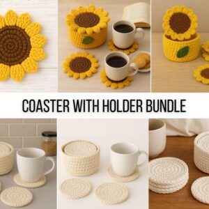 Crochet Pattern Bundle | Beginner Coaster Holder & Sunflower Coaster PDF