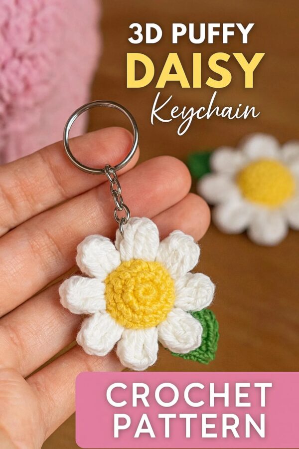 3D Daisy Keychain Crochet Pattern PDF | Easy Puff Stitch Flower Tutoria