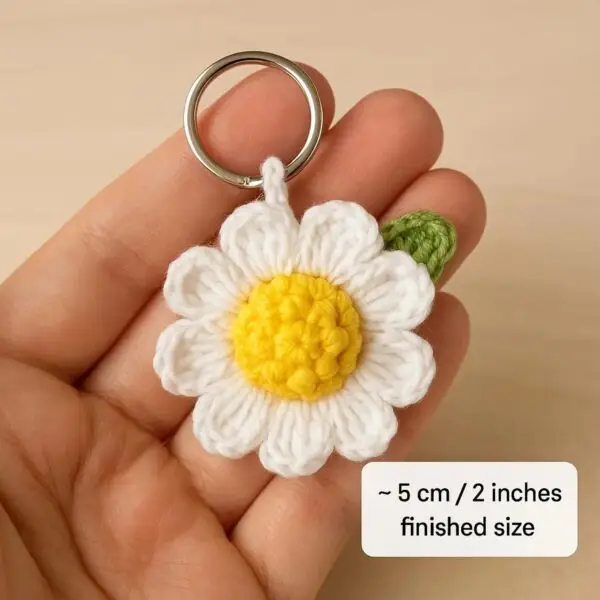 3D Daisy Keychain Crochet Pattern | Puff Stitch Flower PDF