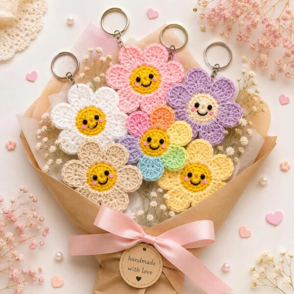 Adorable Crochet Flower Pattern PDF | Smiley Daisy Keychain Tutorial | Easy Kawaii Flower Crochet