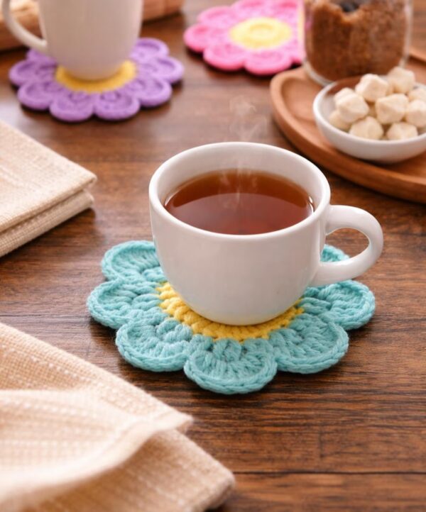 Flower Coaster Crochet Pattern PDF | Beginner Floral Mug Rug | 8 Petal Daisy Coaster