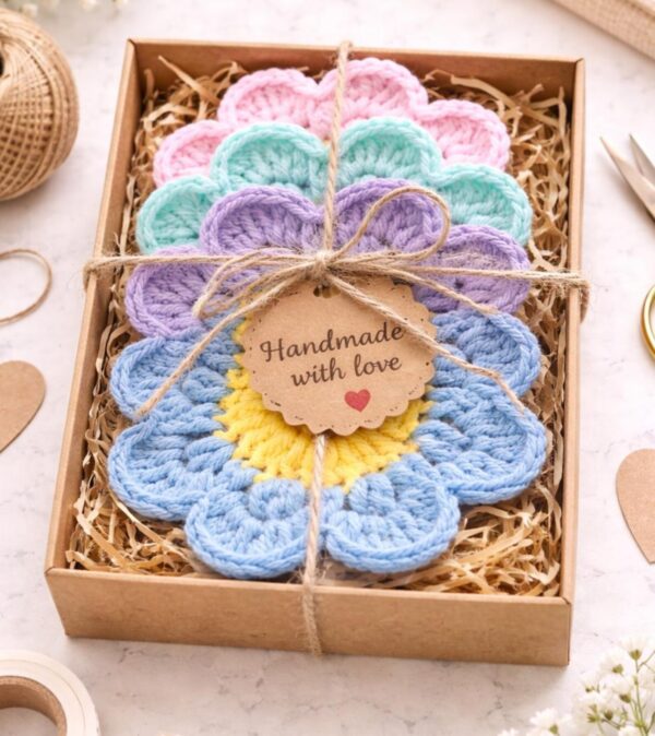 Flower Coaster Crochet Pattern PDF | Beginner Floral Mug Rug | 8 Petal Daisy Coaster