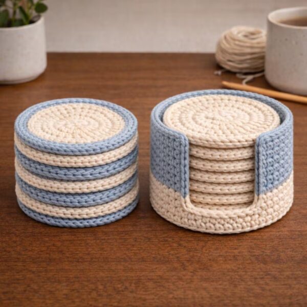 Coaster Holder Crochet Pattern PDF | Minimal Round Coasters & Holder | Beginner Friendly Modern Home Decor