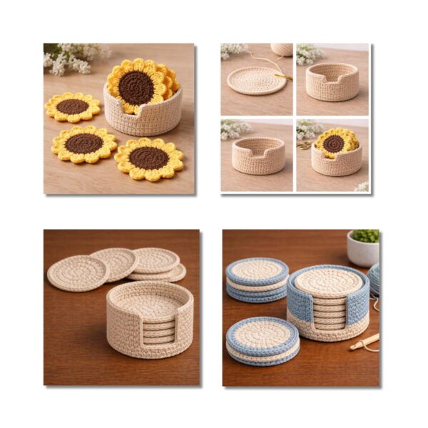 2 in 1 Crochet Coaster Pattern Bundle PDF | Minimal + Sunflower | Beginner Friendly DIY