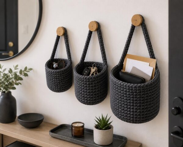 Amazing Crochet Hanging Basket Pattern PDF | 3 Size Farmhouse Basket Set | Easy Wall Storage Basket Tutorial