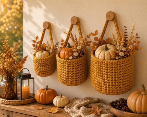 Amazing Crochet Hanging Basket Pattern PDF | 3 Size Farmhouse Basket Set | Easy Wall Storage Basket Tutorial