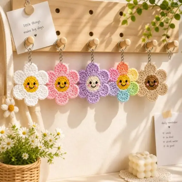 Smiley Flower Crochet Pattern PDF | Cute Daisy Keychain Tutorial