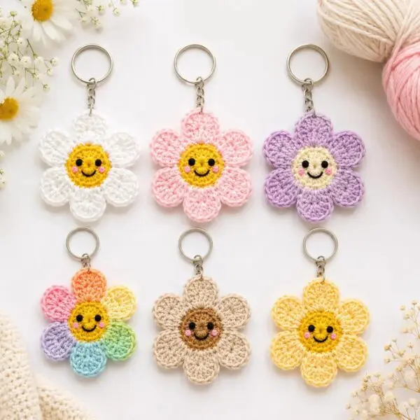 Smiley Flower Crochet Pattern PDF | Cute Daisy Keychain Tutorial