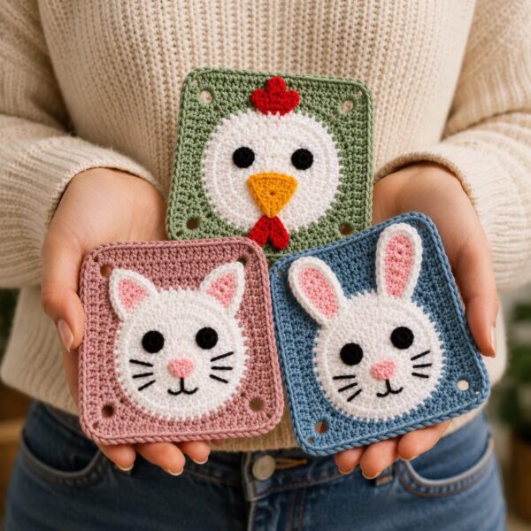 Adorable Animal Crochet Pattern Bundle PDF | Chicken Cat Bunny Granny Squares