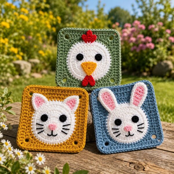 Adorable Animal Crochet Pattern Bundle PDF | Ultimate Chicken Cat Bunny Granny Square Tutorial