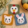 Adorable Animal Crochet Pattern Bundle PDF | Chicken Cat Bunny Granny Squares