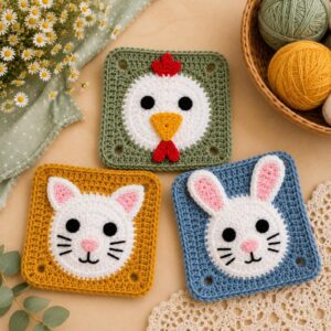 Adorable Animal Crochet Pattern Bundle PDF | Chicken Cat Bunny Granny Squares