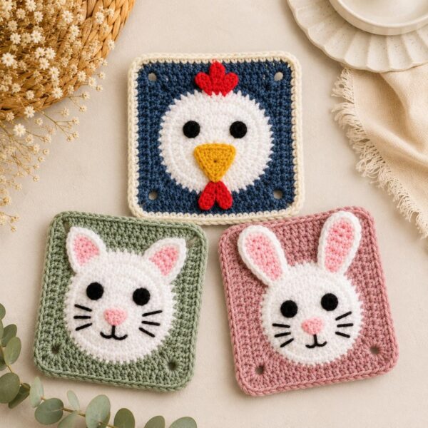 Adorable Animal Crochet Pattern Bundle PDF | Ultimate Chicken Cat Bunny Granny Square Tutorial