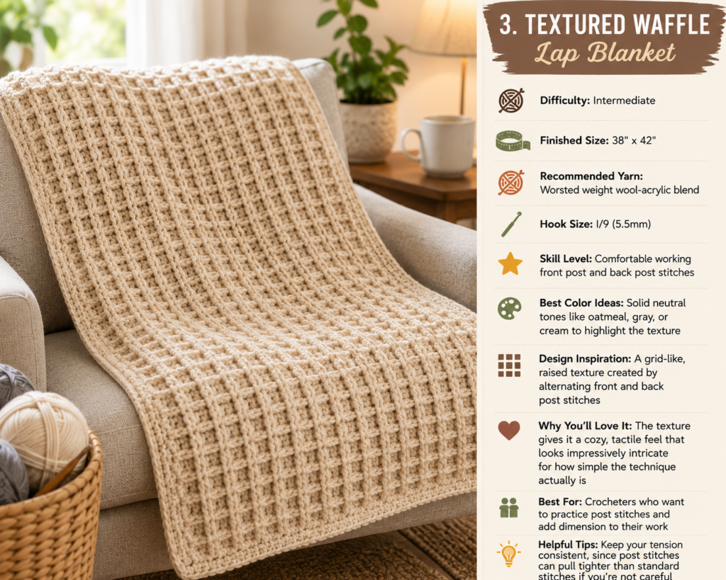 Textured waffle stitch crochet lap blanket