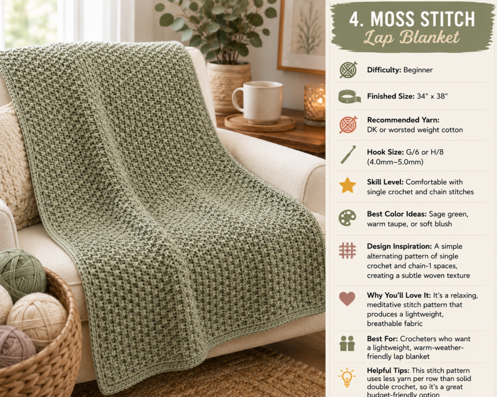 Moss stitch crochet lap blanket pattern
