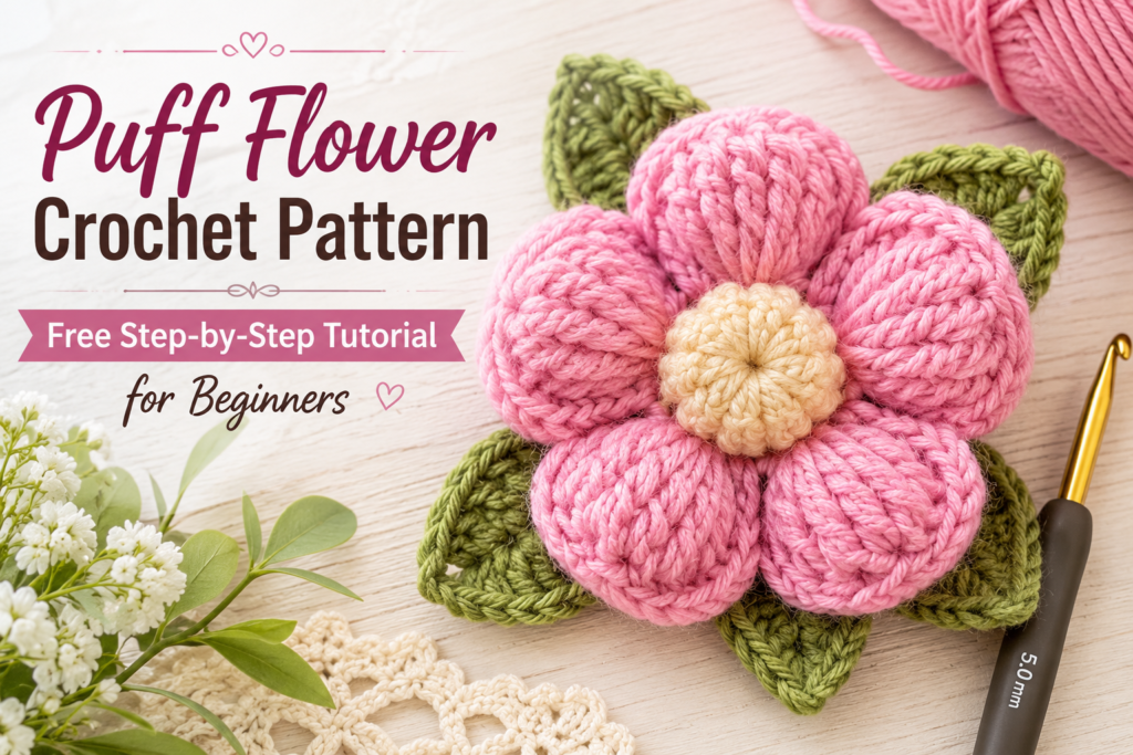 Finished puff flower crochet pattern with layered petals