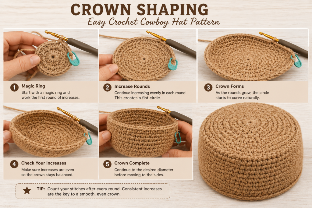 Crochet cowboy hat crown shaping