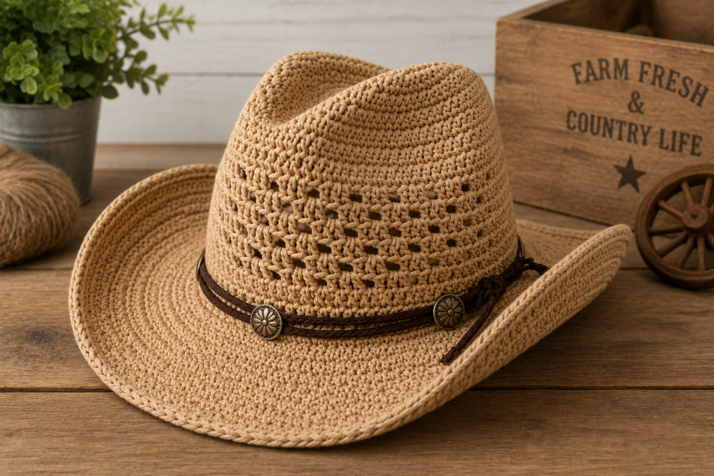 Finished easy crochet cowboy hat pattern