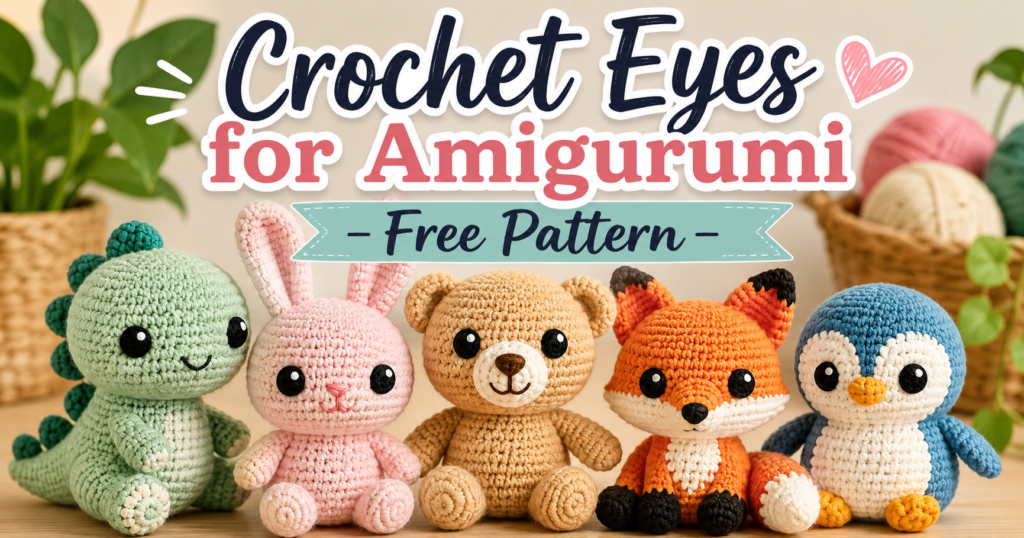 Crochet eyes for amigurumi free pattern with handmade yarn eyes on cute crochet animals.