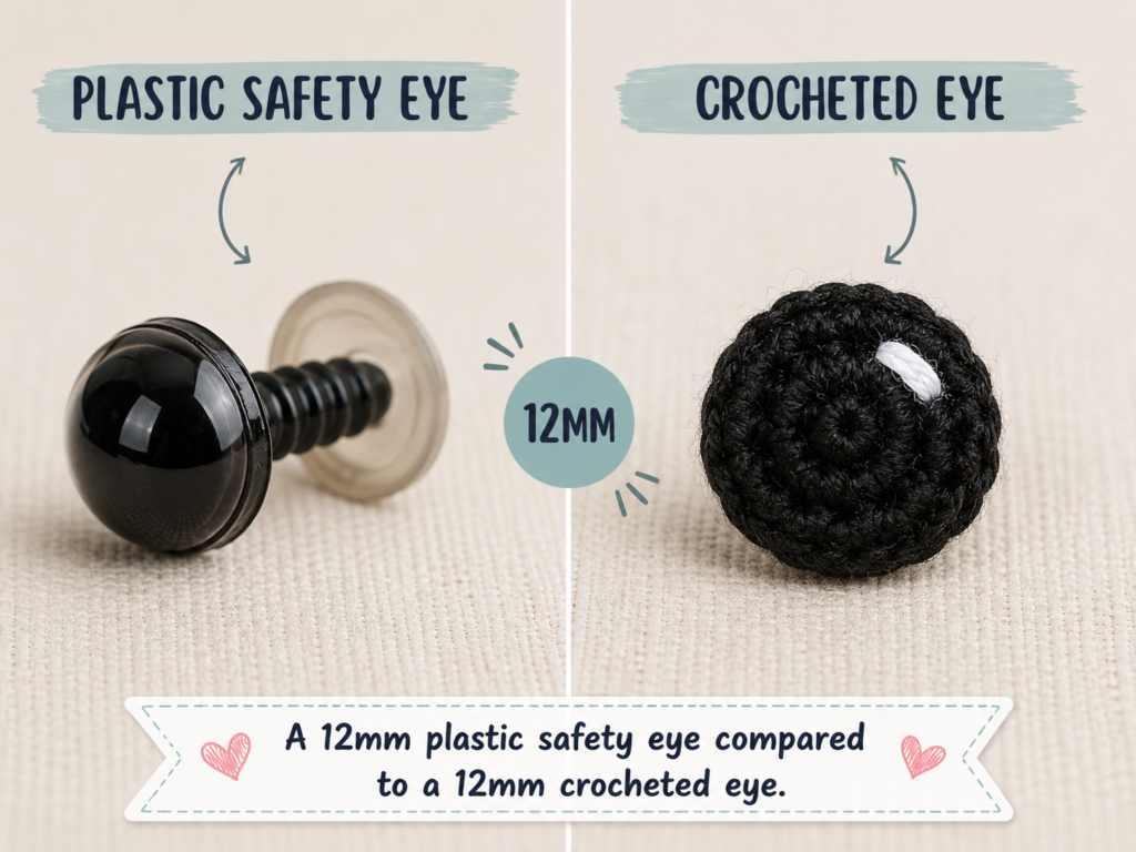 Crochet eyes for amigurumi free pattern with handmade yarn eyes on cute crochet animals.