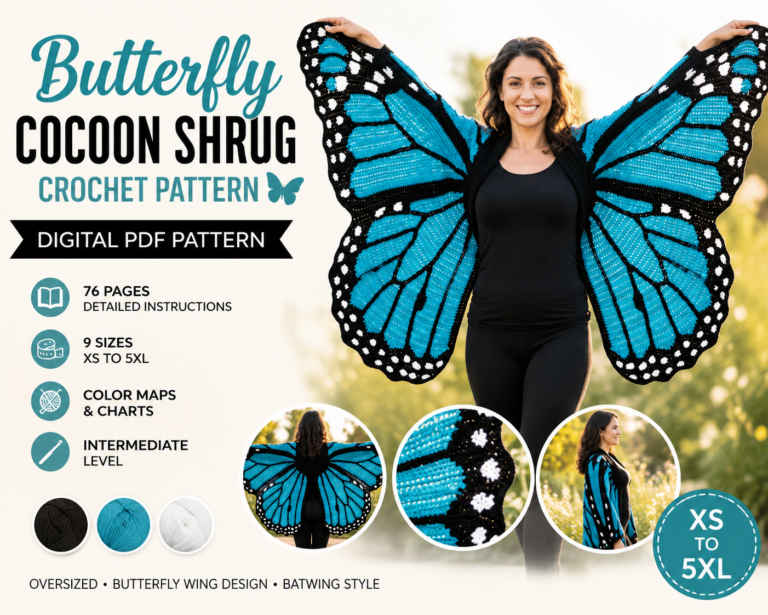Butterfly Cardigan Crochet Pattern PDF | Cocoon Shrug XS–5XL