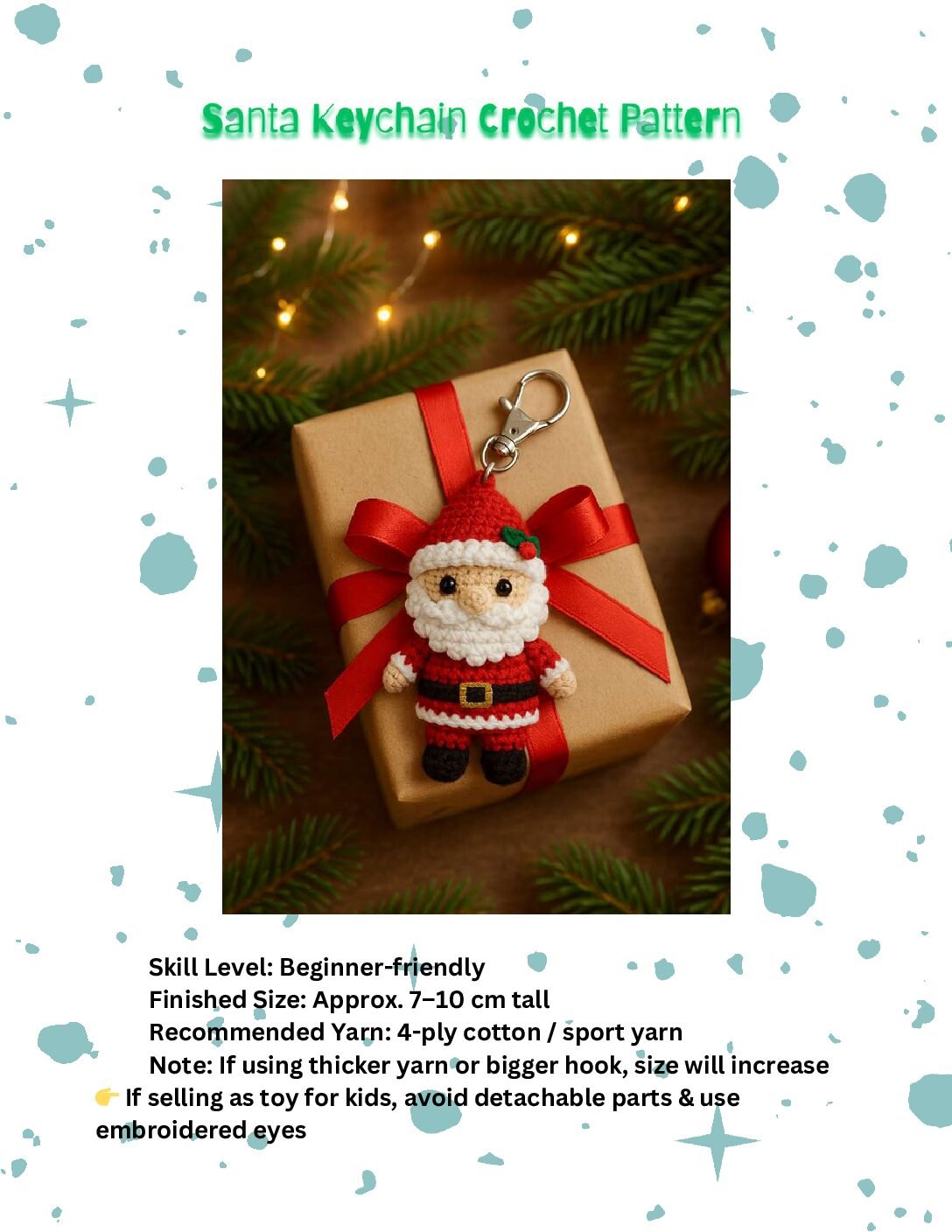 Santa (1) Christmas Crochet Pattern Bundle | Santa Keychain & Snowman Amigurumi | Beginner Holiday Crochet PDF