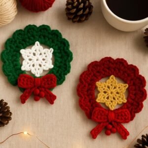 Crochet Christmas Wreath Coaster Pattern | Snowflake PDF