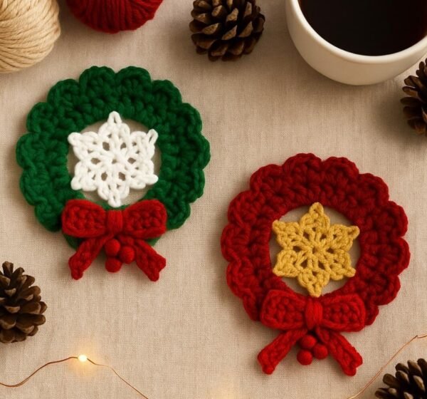 Crochet Christmas Wreath Coaster Pattern | Snowflake PDF Crochet Christmas Wreath Coaster Pattern | Snowflake PDF