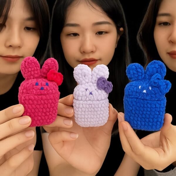 Crochet Bunny AirPods Case: Handmade Milk Cotton Plush Pouch