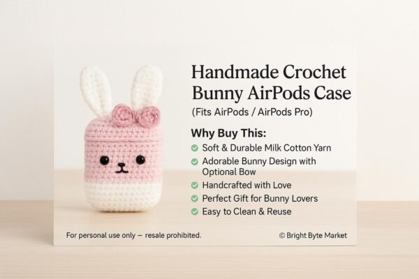 Crochet Bunny AirPods Case: Handmade Milk Cotton Plush Pouch