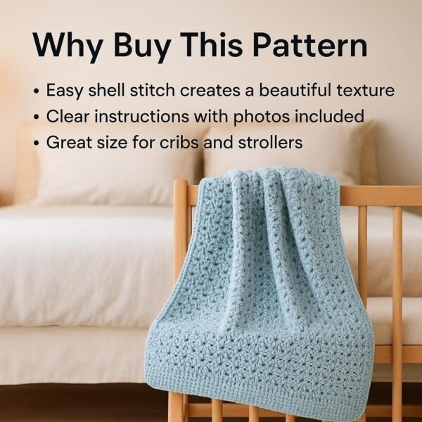 Easy Baby Blanket Crochet Pattern PDF, Shell Stitch Beginner Friendly Tutorial, Quick Digital Download