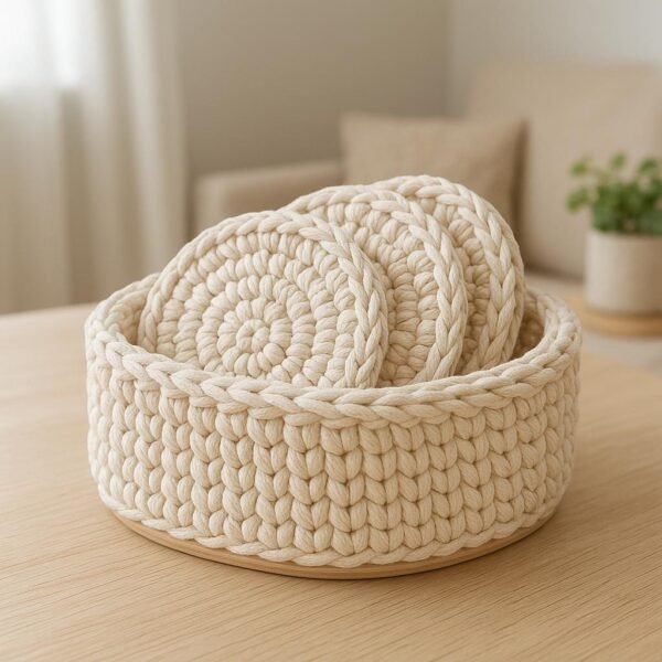 Crochet Basket & Coaster Pattern: Oval Wooden Base, Easy Home Decor (PDF Pattern