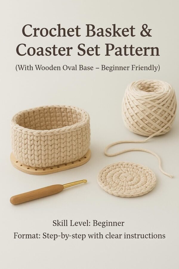 Crochet Basket & Coaster Pattern: Oval Wooden Base, Easy Home Decor (PDF Pattern