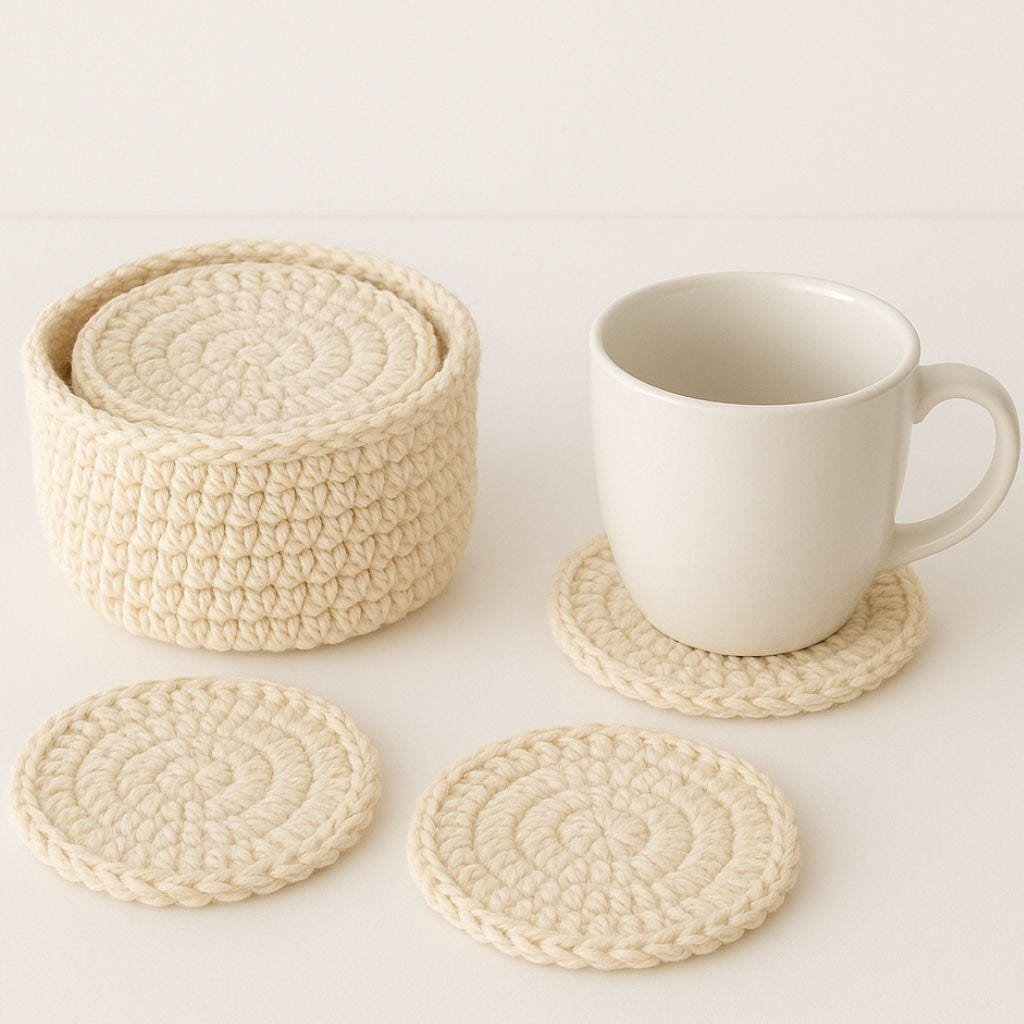 Crochet Coaster Pattern with Holder: Easy Round Coasters (PDF Pattern)