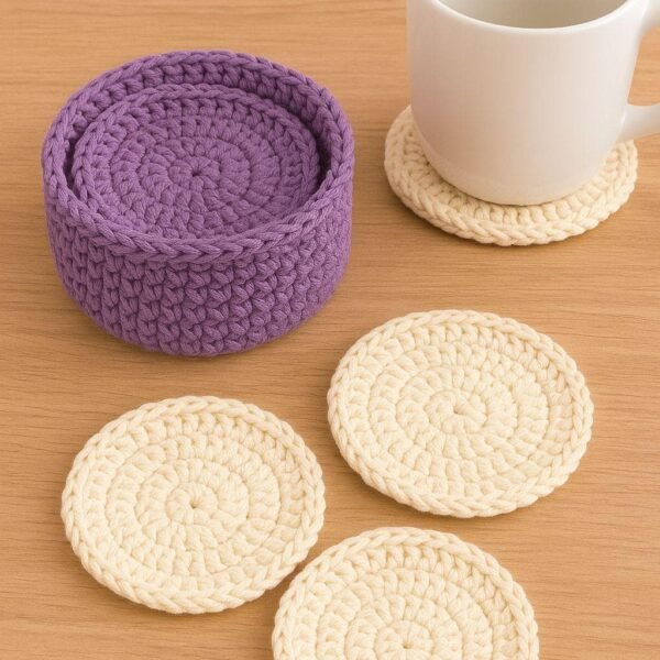 il_fullxfull.7150343026_mwos.jpg Crochet Coaster Pattern with Holder: Easy Round Coasters (PDF Pattern)