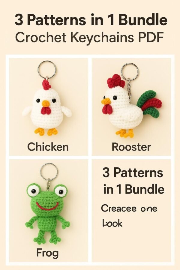 il_fullxfull.7157306956_hz6g.jpg Farm Animal Crochet Pattern PDF | Amigurumi Keychains Chicken, Rooster & Frog