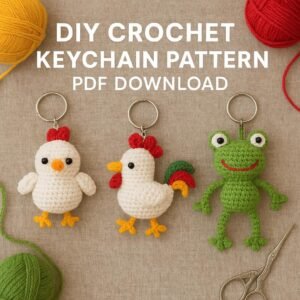 Farm Animal Crochet Pattern PDF | Amigurumi Keychains Chicken, Rooster & Frog