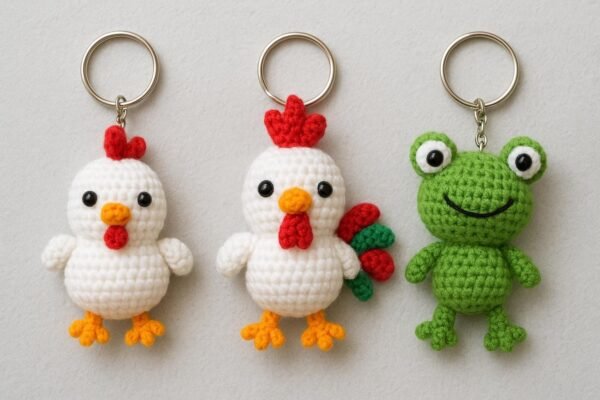 il_fullxfull.7157306980_24xv.jpg Farm Animal Crochet Pattern PDF | Amigurumi Keychains Chicken, Rooster & Frog