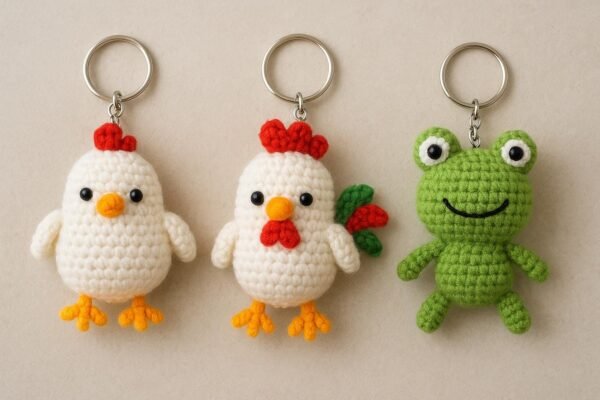 il_fullxfull.7157306988_1agl.jpg Farm Animal Crochet Pattern PDF | Amigurumi Keychains Chicken, Rooster & Frog