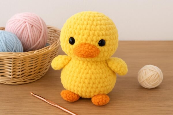 No-Sew Crochet Duck Plush Pattern, Chunky Chenille Amigurumi PDF Digital File, Farm Animal Toy,