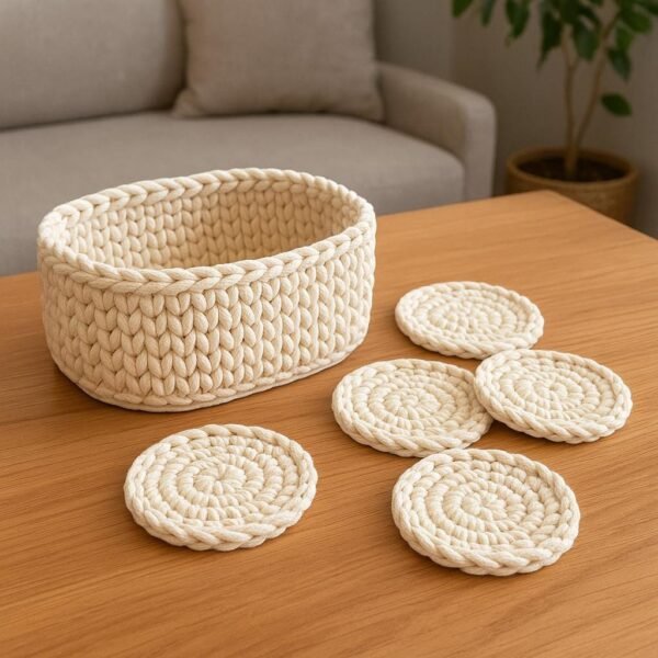 Crochet Basket & Coaster Pattern: Oval Wooden Base, Easy Home Decor (PDF Pattern