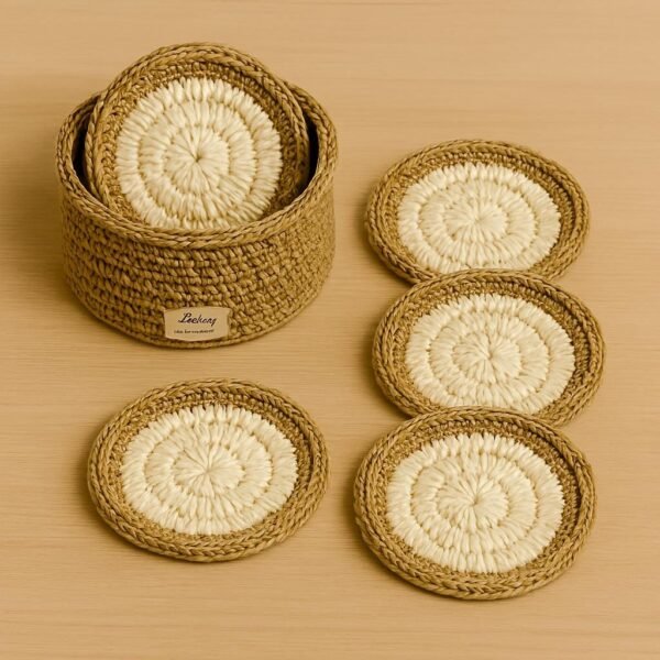 Crochet Coaster Pattern PDF, Round Coasters & Basket Holder, Beginner Crochet Pattern, Modern Home Decor