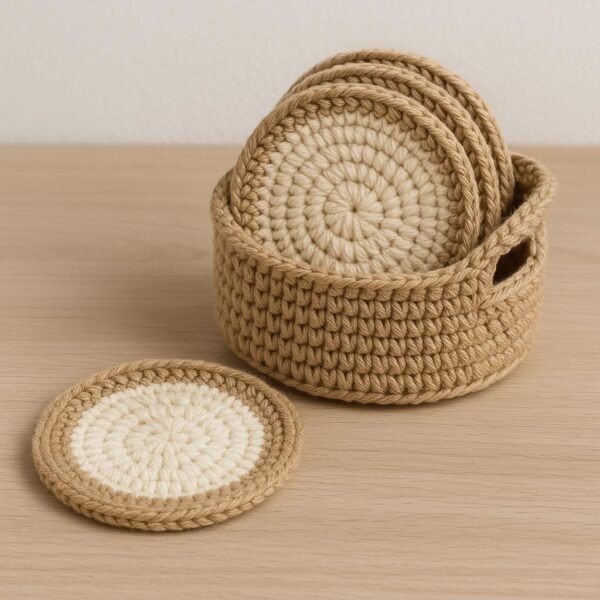 Crochet Coaster Pattern PDF, Round Coasters & Basket Holder, Beginner Crochet Pattern, Modern Home Decor