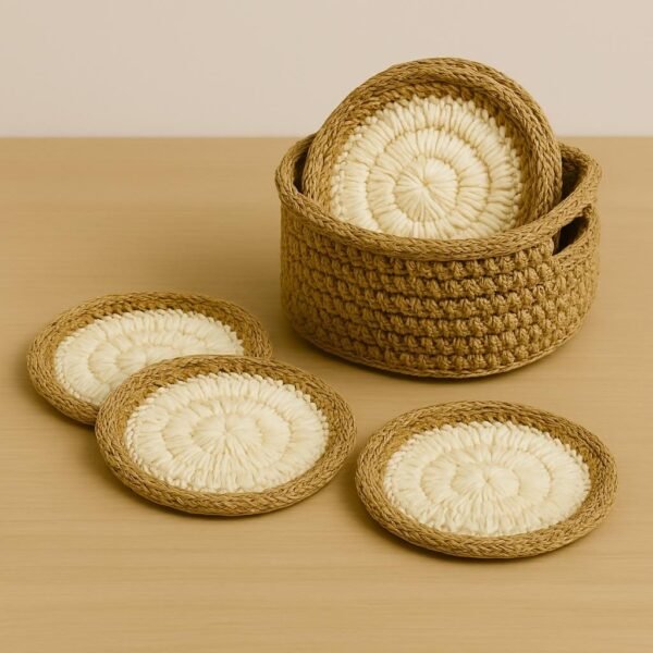 Crochet Coaster Pattern PDF, Round Coasters & Basket Holder, Beginner Crochet Pattern, Modern Home Decor