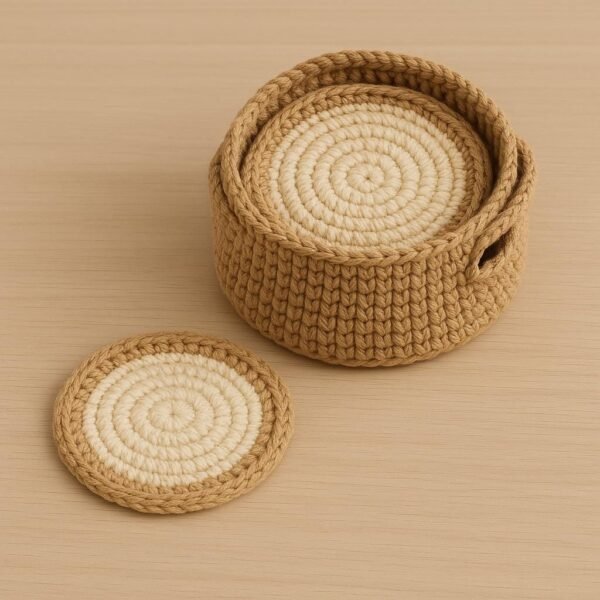 Crochet Coaster Pattern PDF, Round Coasters & Basket Holder, Beginner Crochet Pattern, Modern Home Decor