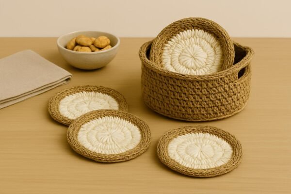 Crochet Coaster Pattern PDF, Round Coasters & Basket Holder, Beginner Crochet Pattern, Modern Home Decor